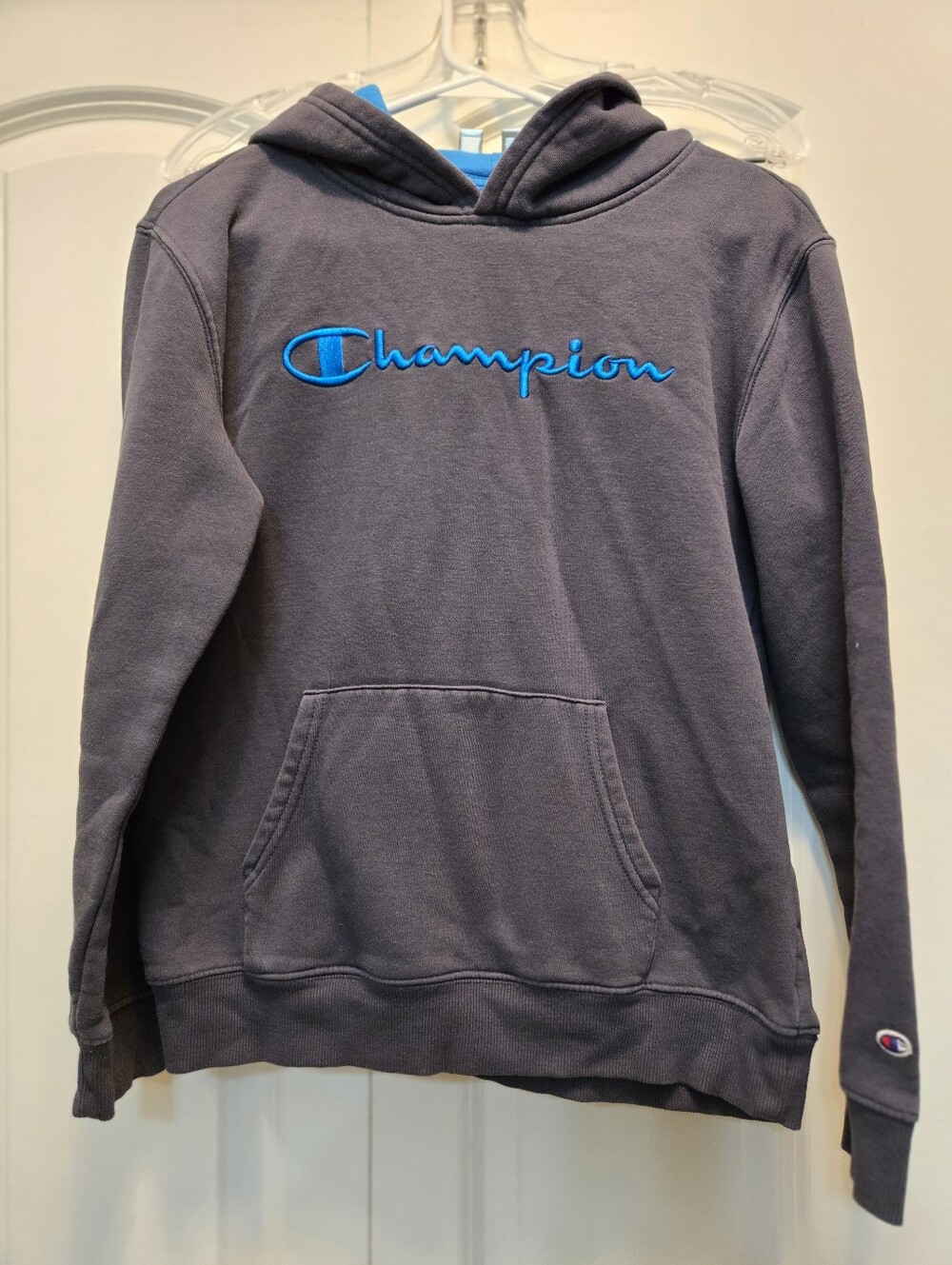 Champion Dark Navy Hoodie with Blue Script Logo